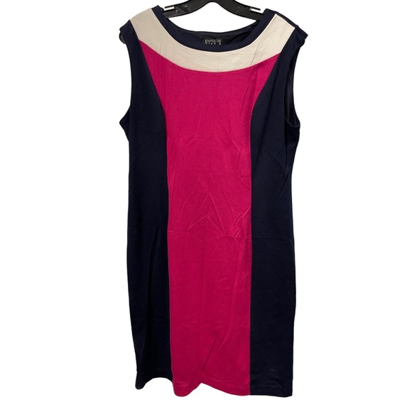 Enfocus‎ Colorblock Shift Dress Womens 14 Sleeveless Navy Magenta Ivory - Picture 1 of 6